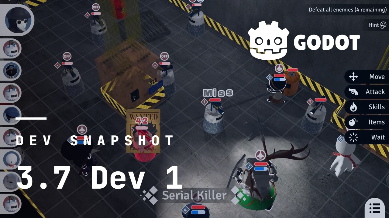 image of a 2d game with the Godot logo with the text dev snapshot 4.6 dev 4